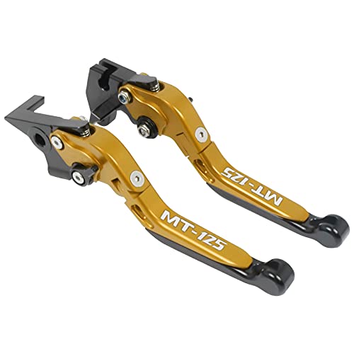 WINVOX Bremshebel und Kupplung Replacement For Ya Ma Ha MT125 MT 125 MT-125 2014-2019 Motorradzubehör CNC Einstellbare Klapp Ausziehbare Bremskupplungshebel Griff(Gold+Black) von WINVOX