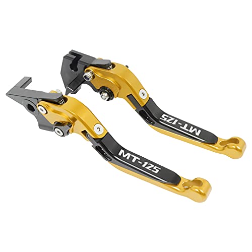WINVOX Bremshebel und Kupplung Replacement For Ya Ma Ha MT125 MT 125 MT-125 2014-2019 Motorradzubehör CNC Einstellbare Klapp Ausziehbare Bremskupplungshebel Griff(Gold+Black+Gold) von WINVOX