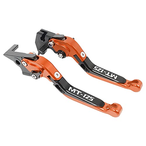 WINVOX Bremshebel und Kupplung Replacement For Ya Ma Ha MT125 MT 125 MT-125 2014-2019 Motorradzubehör CNC Einstellbare Klapp Ausziehbare Bremskupplungshebel Griff(Orange+Black+Orange) von WINVOX