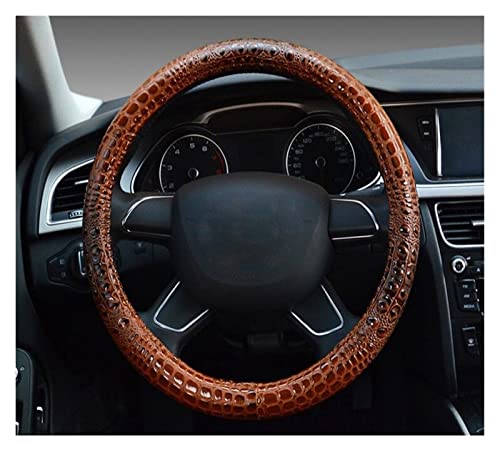 WINVOX Lenkradbezug Auto Luxus-Krokodil-Korn-Leder-Auto-Lenkrad-Abdeckung Universal-Sport-Nette Griff-Fall Für Männer Auto-Innenausstattung Blau Lenkradabdeckung (Farbe : Brwon) von WINVOX