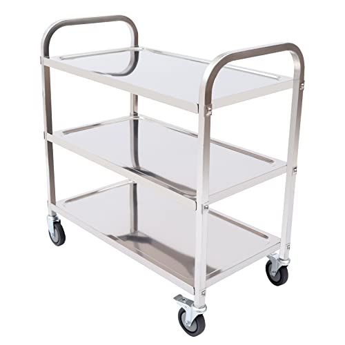WINZING Royal Catering Profi-Servierwagen Edelstahl | 3 Böden + 4 Rollen mit Feststellbremse | 75×40×83.5cm Küchenwagen für Gastronomie, Hotel & Catering von WINZING