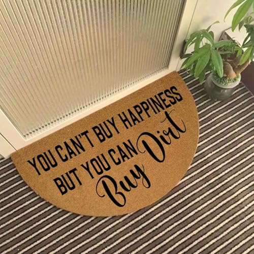 Lustige halbrunde Fußmatte mit Aufschrift "You Can't Buy Happiness But You Can Buy Dirt", halbrund, Eingangsmatte mit strapazierfähiger, rutschfester Unterseite, 74,9 x 43,2 cm Lustige halbrunde Fußmatte mit Aufschrift "You Can't Buy Happiness But You Can Buy Dirt", halbrund, Eingangsmatte mit strapazierfähiger, rutschfester Unterseite, 74,9 x 43,2 cm von WINZNOF