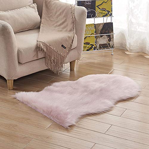 WIONE Spitzenqualität Lammfellimitat Teppich, Lammfellimitat Teppich Longhair Fell Optik Nachahmung Wolle Bettvorleger Sofa Matte Pink 60 * 150cm von WIONE