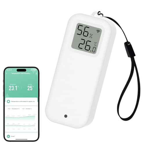 WIOONI 1 Pack WLAN Hygrometer Thermometer, Digital Temperatur und Luftfeuchtigkeitsmesser Innen mit App Benachrichtigungs Alarm & Datenspeicherung, Fernkontrolle Geeignet für Gewächshaus, Weinkeller von WIOONI