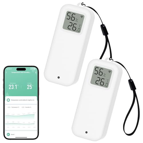 WIOONI 2 Pack WLAN Hygrometer Thermometer, Digital Temperatur und Luftfeuchtigkeitsmesser Innen mit App Benachrichtigungs Alarm & Datenspeicherung, Fernkontrolle Geeignet für Weinkeller, Gewächshaus von WIOONI