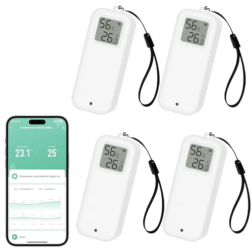WIOONI 4 Pack WLAN Hygrometer Thermometer, Digital Temperatur und Luftfeuchtigkeitsmesser Innen mit App Benachrichtigungs Alarm & Datenspeicherung, Fernkontrolle Geeignet für Weinkeller, Gewächshaus von WIOONI