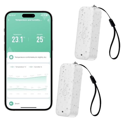 WIOONI WLAN Hygrometer Thermometer Innen Außen, WiFi Thermometer mit Remote-App-Benachrichtigungsalarm, IP65 Außenthermometer für Gewächshaus Babyzimmer Keller Inkubator, Kompatibel Alexa, 2 Pack von WIOONI