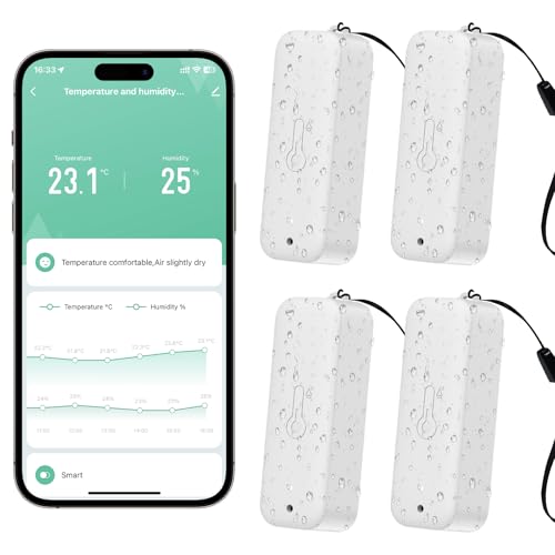 WIOONI WLAN Hygrometer Thermometer Innen Außen, WiFi Thermometer mit Remote-App-Benachrichtigungsalarm, Mini Außenthermometer für Gewächshaus Babyzimmer Keller Inkubator, Kompatibel Alexa, 4 Pack WIOONI WLAN Hygrometer Thermometer Innen Außen, WiFi Thermometer mit Remote-App-Benachrichtigungsalarm, Mini Außenthermometer für Gewächshaus Babyzimmer Keller Inkubator, Kompatibel Alexa, 4 Pack von WIOONI