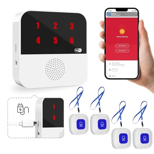 WIOONI Notrufknopf für Senioren Notruf Kabellos Notfallknopf, Hausnotruf intern, Kompatibel mit Tuya Smart/Smart Life, WiFi Smart SOS Notrufknopf-Alarm Set 4 Sender 1 Empfänger (Nur 2.4GHz Wi-Fi) WIOONI Notrufknopf für Senioren Notruf Kabellos Notfallknopf, Hausnotruf intern, Kompatibel mit Tuya Smart/Smart Life, WiFi Smart SOS Notrufknopf-Alarm Set 4 Sender 1 Empfänger (Nur 2.4GHz Wi-Fi) von WIOONI