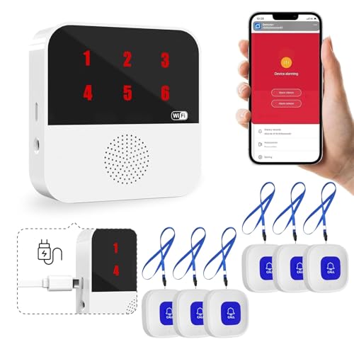 WIOONI Notrufknopf für Senioren Notruf Kabellos Notfallknopf, Hausnotruf intern, Kompatibel mit Tuya Smart/Smart Life, WiFi Smart SOS Notrufknopf-Alarm Set 6 Sender 1 Empfänger (Nur 2.4GHz Wi-Fi) WIOONI Notrufknopf für Senioren Notruf Kabellos Notfallknopf, Hausnotruf intern, Kompatibel mit Tuya Smart/Smart Life, WiFi Smart SOS Notrufknopf-Alarm Set 6 Sender 1 Empfänger (Nur 2.4GHz Wi-Fi) von WIOONI