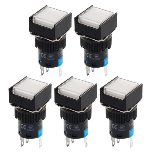 WIOSEN 5 x DC 24 V weißes Licht 5P Momentary Panel Mount Square Push Button Switches von WIOSEN