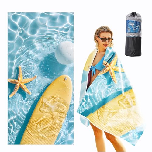WIOSOUL Strandtücher mit Seesternmotiv für Erwachsene,schnell trocknendes Strandtuch, leichte Mikrofasertücher 63" x31,5 dünne,sandfreie Handtücher, Schwimmtuch für Yoga,Camping,Strand,Fitnessstudio von WIOSOUL