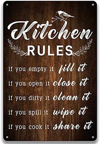 WIPBLAK Kitchen Rules Retro Metall-Blechschild Vintage-Schild für Zuhause, Kaffee, Wanddekoration, 20,3 x 30,5 cm von WIPBLAK