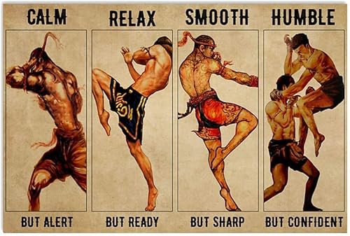 WIPBLAK Muay Thai Calm Relax Smooth Humble Poster Retro Metall Blechschild Vintage Schild für Zuhause Kaffee Wanddekoration 20,3 x 30,5 cm von WIPBLAK