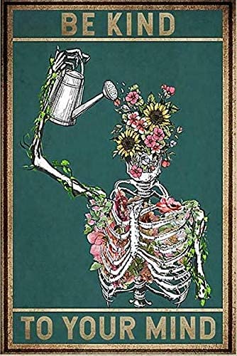 WIPBLAK Skelett Skull Be Kind to Your Mind Mental Health Awareness Retro Metall Blechschild Vintage Schild für Zuhause Kaffee Wanddekoration 20,3 x 30,5 cm von WIPBLAK