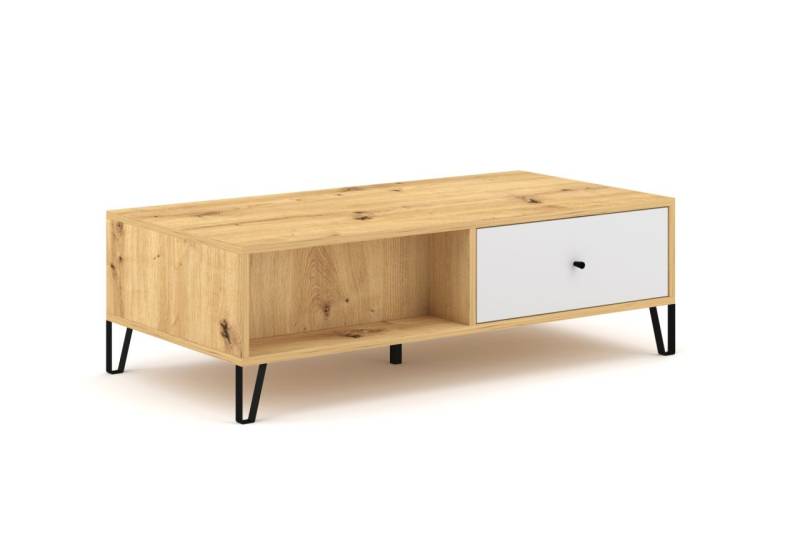 Beistelltisch 110x60 Couchtisch Abstelltisch Wohnzimmertisch Artisan Eiche Weiß von WIPMEB