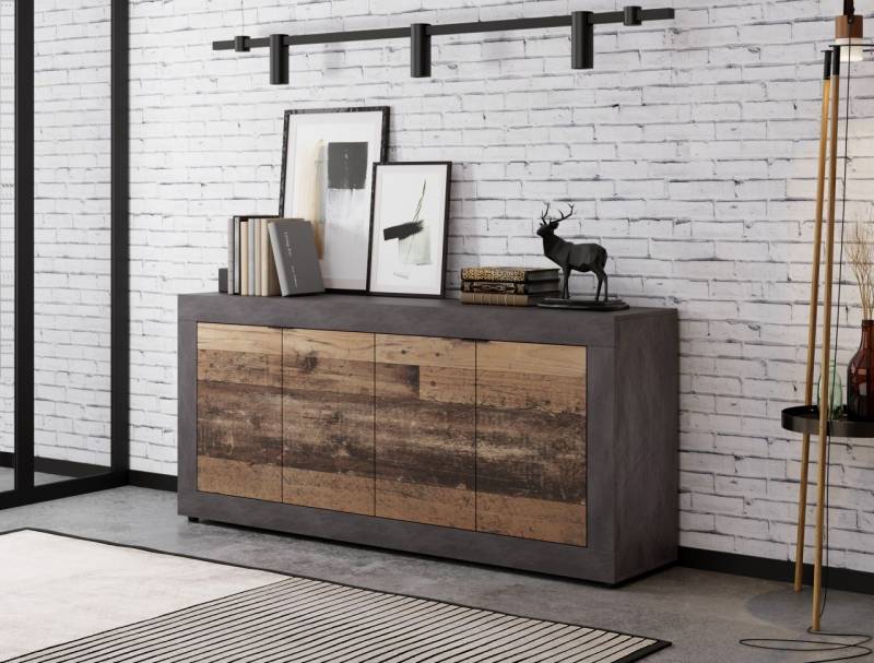 Sideboard Kommode 4T Highboard Anrichte Wohnmöbel Schrank - Matera/Old Style von WIPMEB