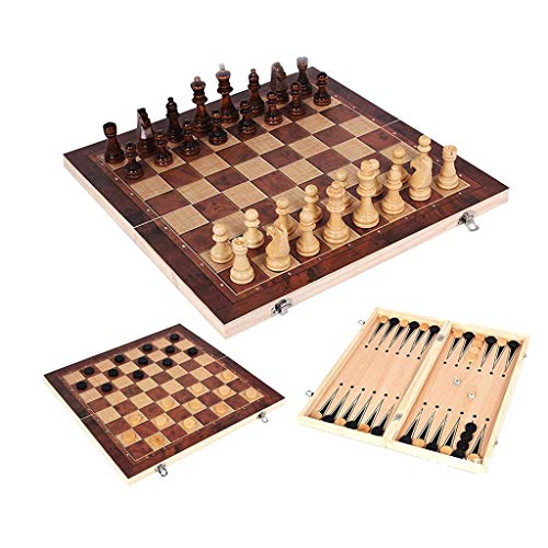 WIPPWER Set 3 in 1 Wooden Checkers Backgammon Set Folding Board with Storage for Pieces Beginner Set for Kids and Adults Set Chess(34 * 34cm/13.3 * 13.3inch) von WIPPWER
