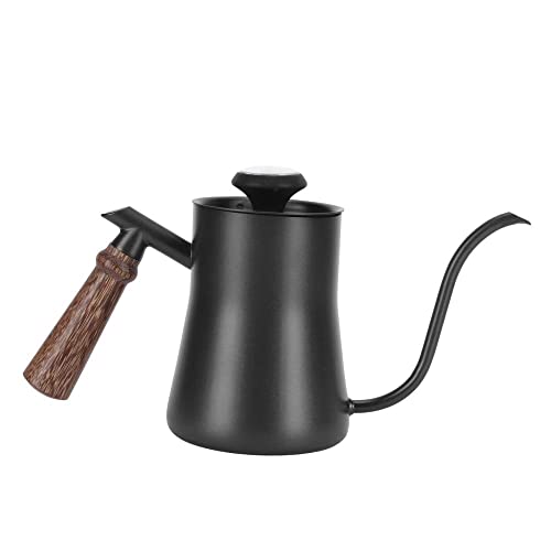 Wasserkocher for Übergießen von Kaffee, 650 ml, Handtropfkanne aus Edelstahl mit Thermometer, Kaffeegeschirr-Werkzeug for Zuhause und Küche (Color : Black) von WIPPWER