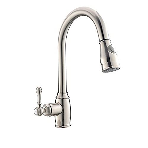 Küchen-Küchenarmaturen mit herunterziehbarer Brause, drehbarer Messing-Küchenspüle-Wasserhahn for Küchenspüle mit heißem und kaltem Spülbecken-Wasserhahn, grau von WIQOLESVL