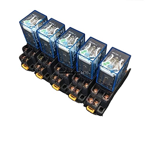 WIQOLESVL Relais 5 Sätze MY2NJ HH52P DC 12 V 24 V 110 V 220 V AC Spulenleistungsrelais Elektromagnetische Relais 8 Pins DPDT 5A mit PYF08A Sockelsockel(DC 12V) von WIQOLESVL