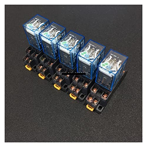 WIQOLESVL Relais 5 Sätze MY2NJ HH52P DC 12 V 24 V 110 V 220 V AC Spulenleistungsrelais Elektromagnetische Relais 8 Pins DPDT 5A mit PYF08A Sockelsockel(DC 24V) von WIQOLESVL