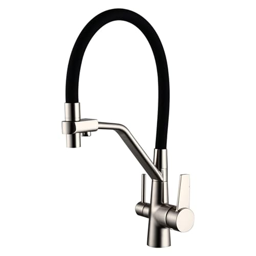 WIQUYBML Moderner Küchenspülenhahn mit Trinkwasserspender - Ausziehbarer 3-in-1-Wasserfilter-Reinigungshahn aus massivem Messing mit Doppelgriff (gebürstet) von WIQUYBML