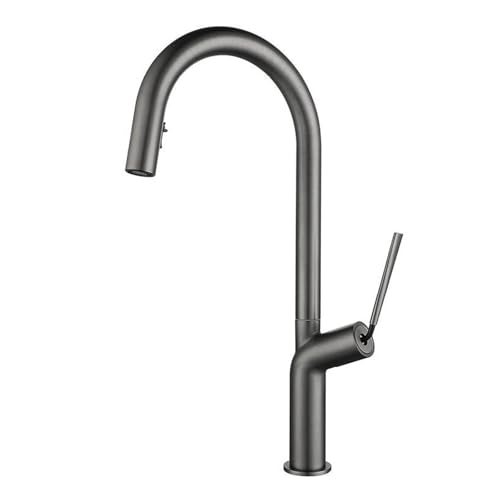 WIQUYBML Moderner Küchenspülenhahn mit hohem Bogen und ausziehbarer Brause – Einhebel-Wasserhahn im kommerziellen Stil mit Doppelfunktion (Gris) von WIQUYBML