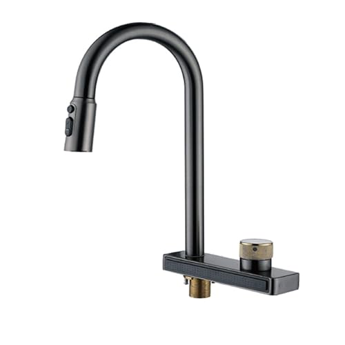 WIQUYBML Moderner Pull-Down-Küchenhahn mit Messing-Finish – Rain Dance Wasserfall-Design zum Befüllen von Spüle und Topf von WIQUYBML