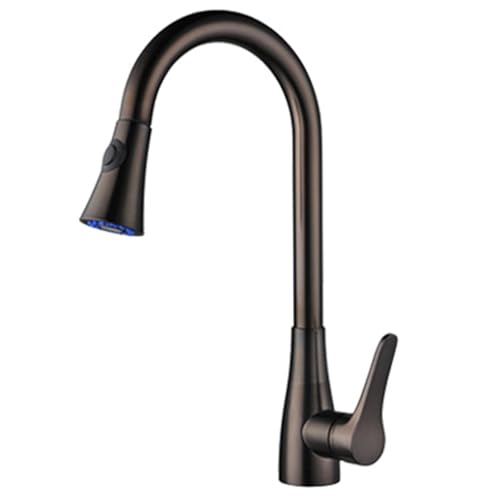 WIQUYBML Moderner verchromter Pull-Down-Küchenhahn mit 360° drehbarem Hochbogendesign für heißes und kaltes Wasser (Orb Brown) von WIQUYBML