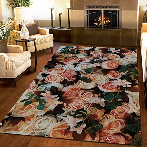 WIQUYBML Teppich „Dream Garden Art“, Champagner-Rose, Mädchenzimmer-Teppich, waschbar und fusselfrei, faltbar, für Klassenzimmer, Wohnzimmer, Schlafzimmer, Esszimmer, Kindergarten, Büro, 150 x 240 cm von WIQUYBML