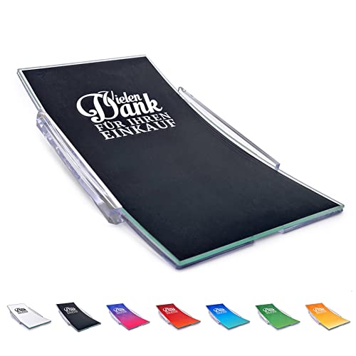 WIRKSAMWERBEN Zahlteller Kassierteller Geldschale mit kratzfester Glasauflage, schwarz, rechteckig, Einleger austauschbar für eigene Werbung von WIRKSAMWERBEN