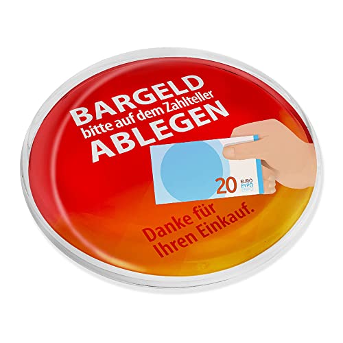 WIRKSAMWERBEN Zahlteller Kassierteller aus Glas, Bargeld bitte ablegen, kontaktloses Bezahlen, d = 16 cm von WIRKSAMWERBEN