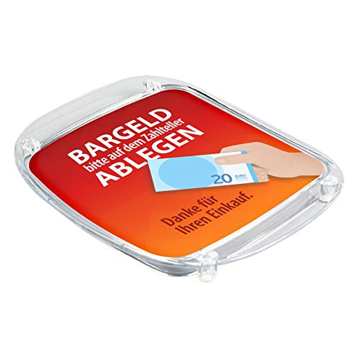 WIRKSAMWERBEN Zahlteller Kassierteller Acryl, Bargeld bitte ablegen, kontaktloses Bezahlen, kein Händekontakt von WIRKSAMWERBEN