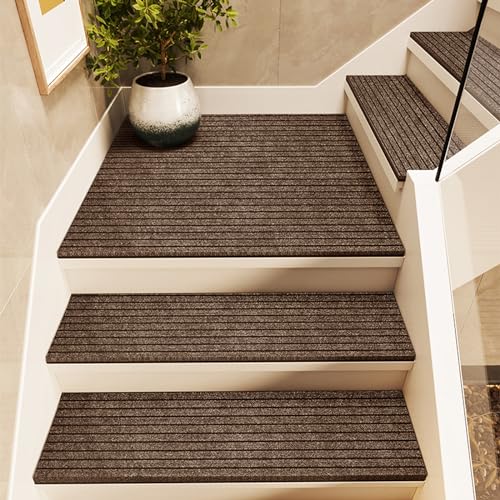 Antirutschmatte Treppe Ohne Kleben für Außen Innen, Stufenmatten Gummi Wasserfeste für Holz/Beton Stufe, Polyester Treppenteppich Waschbar, Rutschfest Treppenstufen matten für Kinder ältere und Hunde von WIRMEC