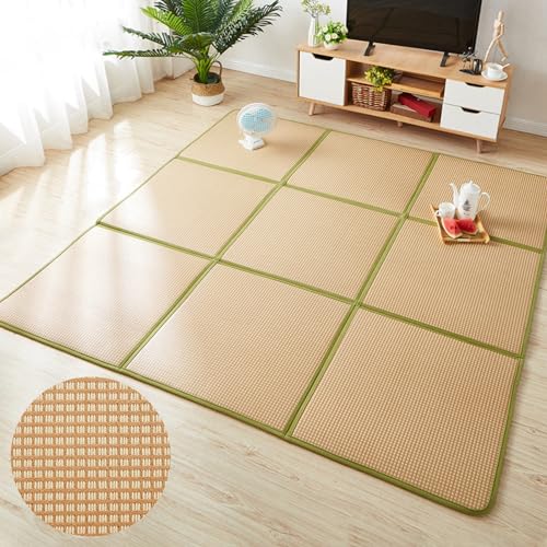Rattan Tatami-Bodenmatte Faltbar,Japanische Tatami-Matte Schlafmatte Sommer Atmungsaktive Kühlunterlage, Rutschfeste Krabbelmatte Spielmatte Kinder mit Aufbewahrungstasche für Wohnzimmer Schlafzimmer( von WIRMEC