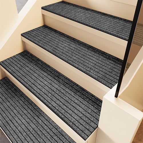 Treppenstufen Matten Außen Innen Rutschfest,Stufenmatten Gummi Wasserfeste,Polyester Treppenteppich Flauschig Waschbar,Antirutsch Stufenteppich für Holz/Beton/Marmor Stufe,7Stück Schneidbarer Teppich von WIRMEC