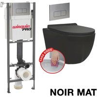 Komplett wc ohne Flansch Bati initio + Becken schwarz matt wandhängend ohne Flansch + Chromplatte design von CORIBI