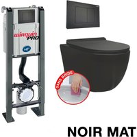 WC-Komplettpaket ohne Flansch Freistehendes Gestell + Becken Mattschwarz ohne Flansch + Platte Mattschwarz von CORIBI