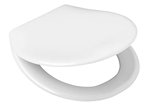 WISA (eine Marke der Fluidmaster-Familie) Leo-Toilettensitz, universeller WC-Sitz, verstellbare Scharniere, Soft-Close-Mechanismus, Schnellverschlusssystem, Befestigungsmöglichkeit oben, weiß von WISA