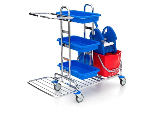 Wisch-Star Chrom Putzwagen Reinigungswagen mit Presse, 2X 17 Liter Eimer, 3X Ablagefächer und 120 Liter Müllsackhalterung Wisch-Star Chrom Putzwagen Reinigungswagen mit Presse, 2X 17 Liter Eimer, 3X Ablagefächer und 120 Liter Müllsackhalterung von Wisch-Star