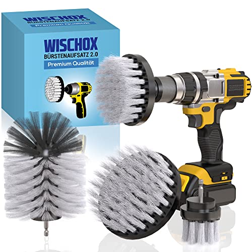 WISCHOX Premium Bürstenaufsatz Bohrmaschine I Bürste Akkuschrauber I Felgenbürste Reinigungsbürste I Polsterreiniger Fliesenreiniger I Drill Brush I Bürstenaufsätze 4er Set von WISCHOX