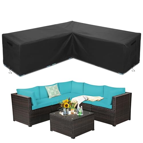 WISCLASS L-Form Gartenmöbel Abdeckung Wasserdicht Schwerlast 420D Oxford Gewebe Winterfest Winddicht UV Beständiges Schutzhülle für Loungemöbel, Ecksofa mit Belüftungsöffnungen270*270*85*90cm,Schwarz von WISCLASS