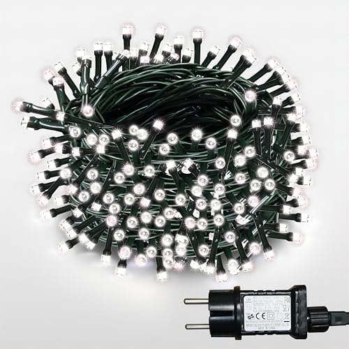 WISD LED Lichterkette 13m, 100er Weiß - Weihnachtsbeleuchtung auf Dunkelgrün Kabel mit Timer und EU Stecker - Innen und Außen Deko für Weihnachtsbaum, Balkon, Zimmer, Garten von WISD