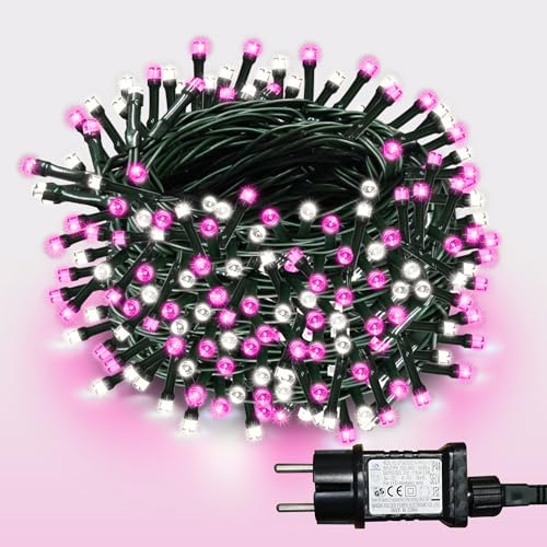 WISD LED Lichterkette 23m, 400er Rosa und Weiß - Weihnachtsbeleuchtung auf Dunkelgrün Kabel mit Timer und EU Stecker - Innen und Außen Deko für Weihnachtsbaum, Balkon, Zimmer, Garten von WISD