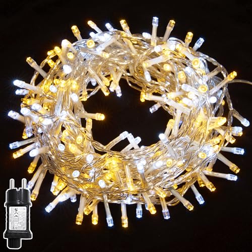 WISD LED Lichterkette 33m, 600er Warmweiß und Weiß - Weihnachtsbeleuchtung mit Timer und EU Stecker - Innen und Außen Deko für Weihnachtsbaum, Balkon, Zimmer, Garten von WISD