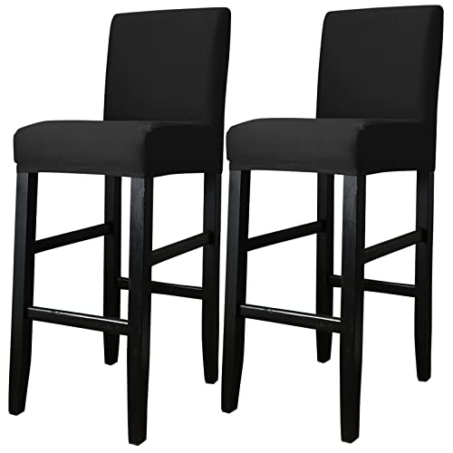 Barhocker Bezüge,2 Stück Stretch Abnehmbar EsszimmerstuhlbezügeBarhocker Bezug, waschbarer Stuhl-Schonbezug für Esszimmer, Küche (2 Stück Schwarz) von WISEFIN