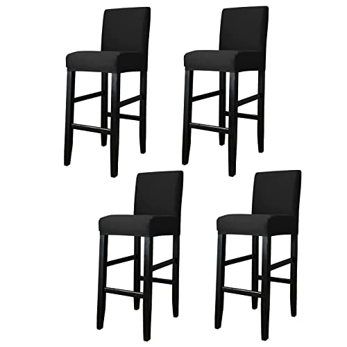 WISEFIN Barhocker Bezüge,4 Stück Stretch Abnehmbar EsszimmerstuhlbezügeBarhocker Bezug, waschbarer Stuhl-Schonbezug für Esszimmer, Küche (4 Stück Schwarz) von WISEFIN