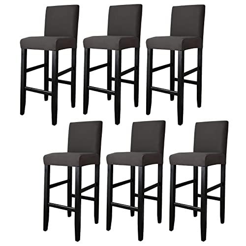 Barhocker Bezüge,6 Stück Stretch Abnehmbar EsszimmerstuhlbezügeBarhocker Bezug, waschbarer Stuhl-Schonbezug für Esszimmer, Küche (6 Stück Dunkelgrau) von WISEFIN