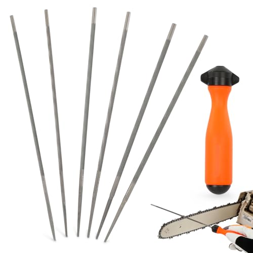 Kettensägen-Schärffeilen-Set – 6 Stück runde Feilen für Kettensägenkette 4,0 mm/4,8 mm/5,5 mm (je 2), universelle robuste Kettensägenschärferfeilen mit austauschbarem Griff von WISEPRO